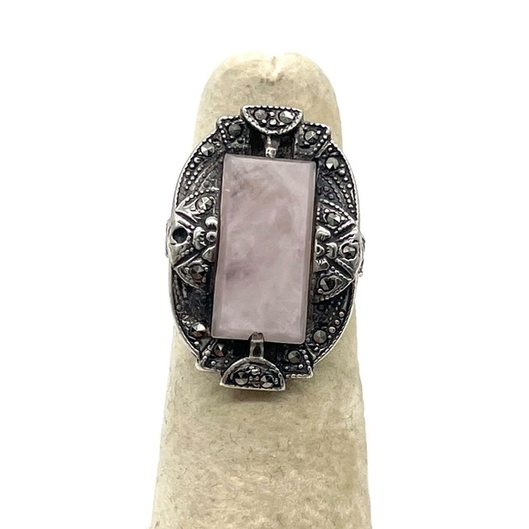 Jewelry - Rose Quartz 925 Sterling Silver Square Stone Ring